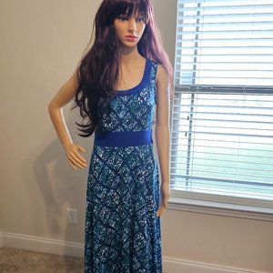 Perceptions New York ~ Size 6 ~ Royal Blue, Teal, & White Print Sleeveless Dress